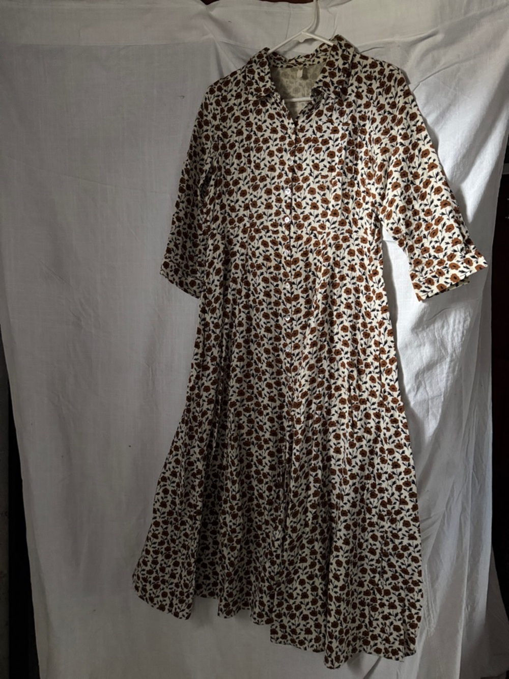 Rylee + Cru Brown Floral Midi Dress on Cream